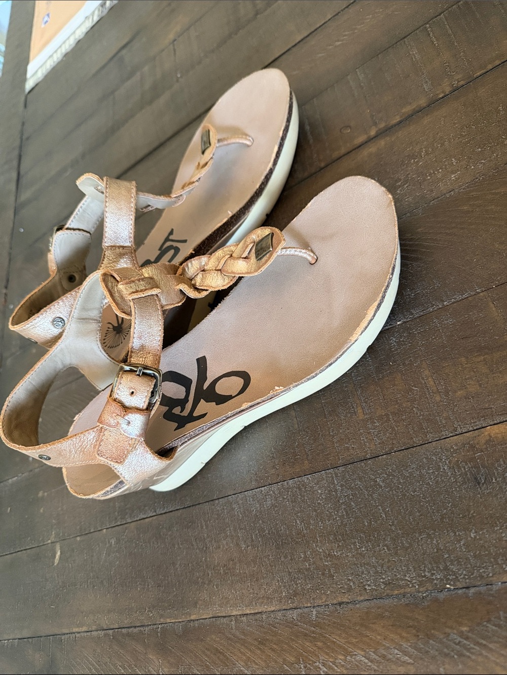 OTBT Women's Braided Metallic Sandal in Rose Gold